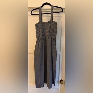 Altar Houseline Leah Dress Black White Gingham Smocked Midi Dress Pockets Size L